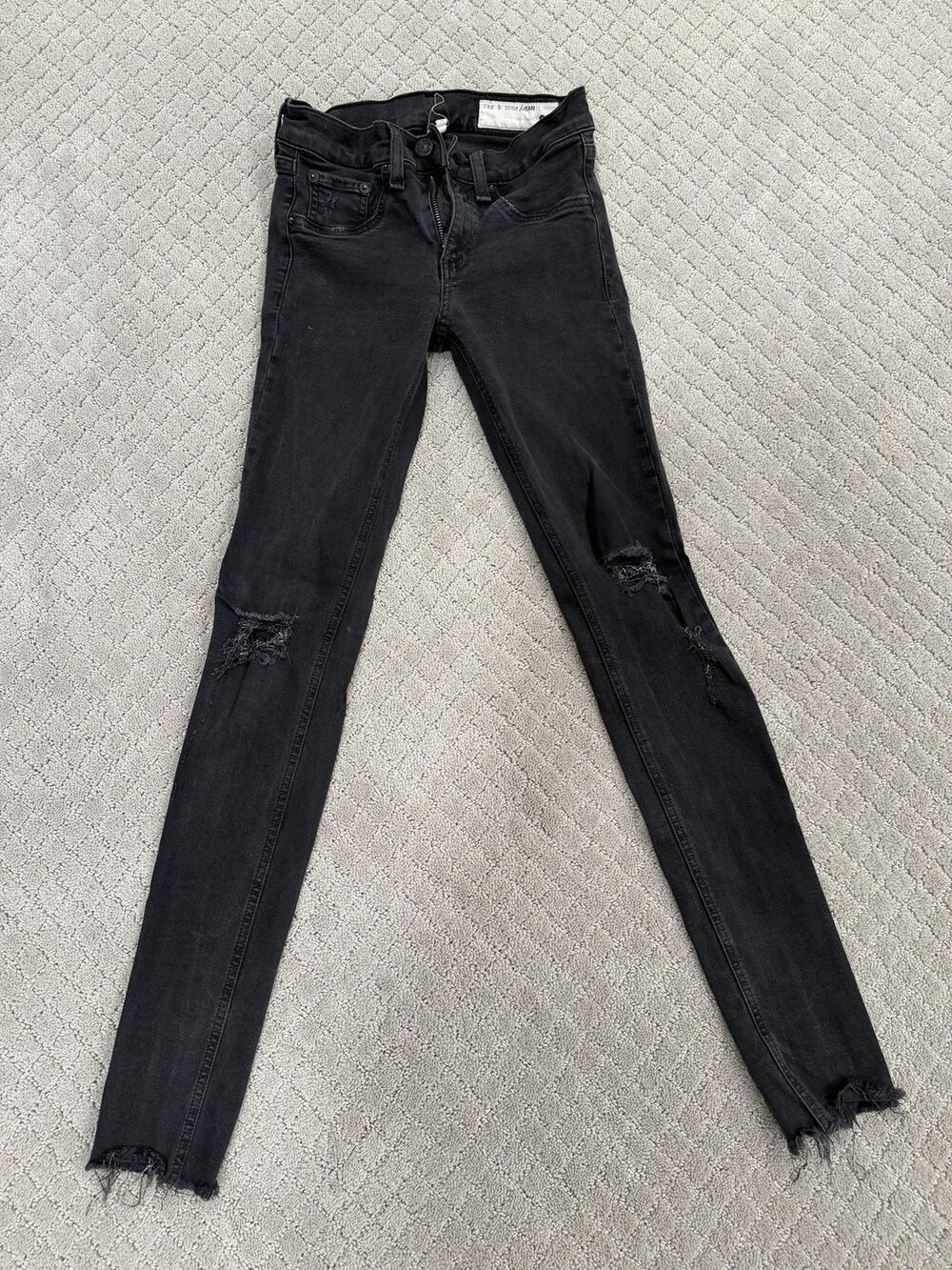 Rag & Bone/JEAN Women’s Size 25 Black Legging Skinny Jeans Distressed Raw Hem